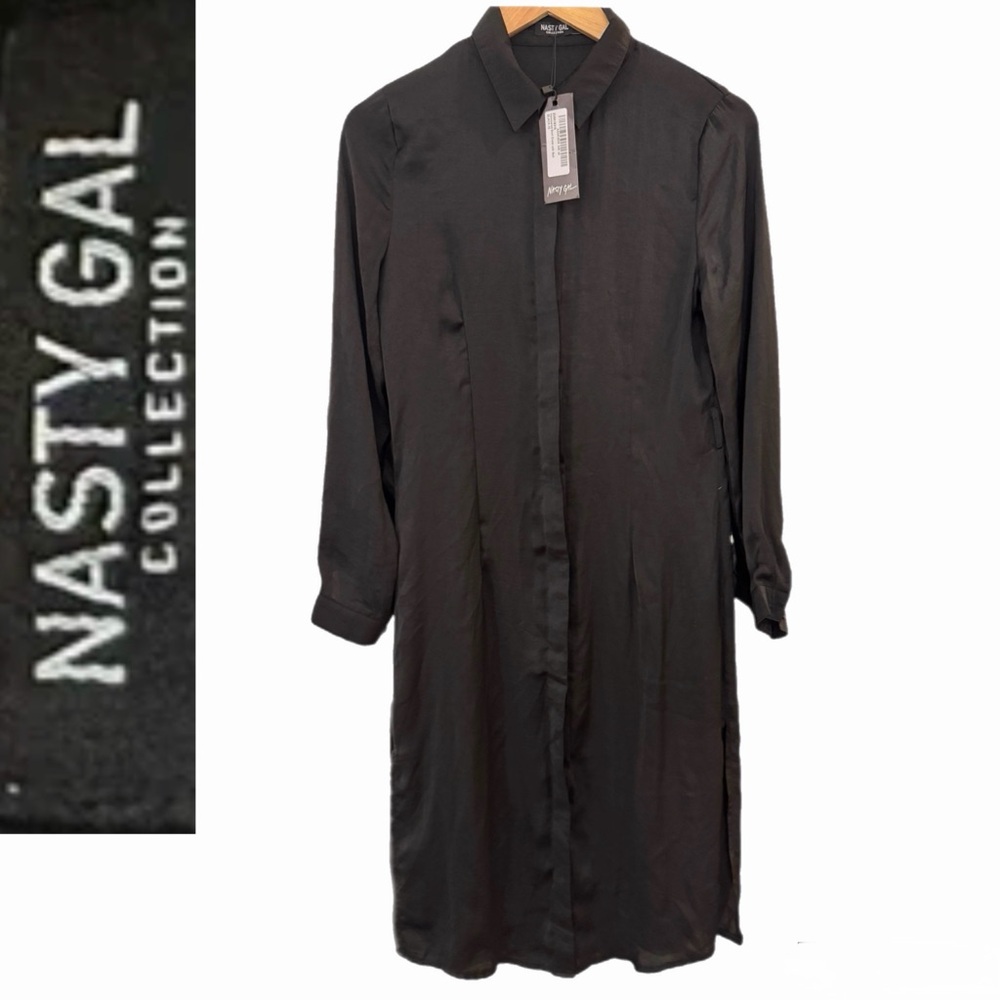 Nasty Gal Black Shirt Dress – Chic Minimalist Staple (Missing Belt) Size 4 NWT